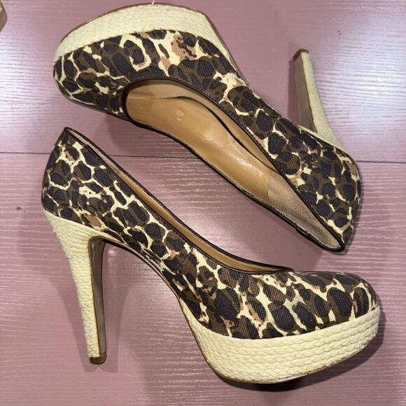 Nine West Guendao leopard print Woven platform heel 9.5 - Picture 1 of 7